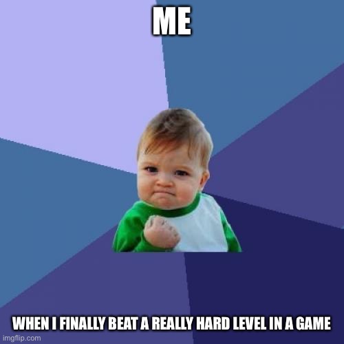 Success Kid Meme | ME; WHEN I FINALLY BEAT A REALLY HARD LEVEL IN A GAME | image tagged in memes,success kid | made w/ Imgflip meme maker