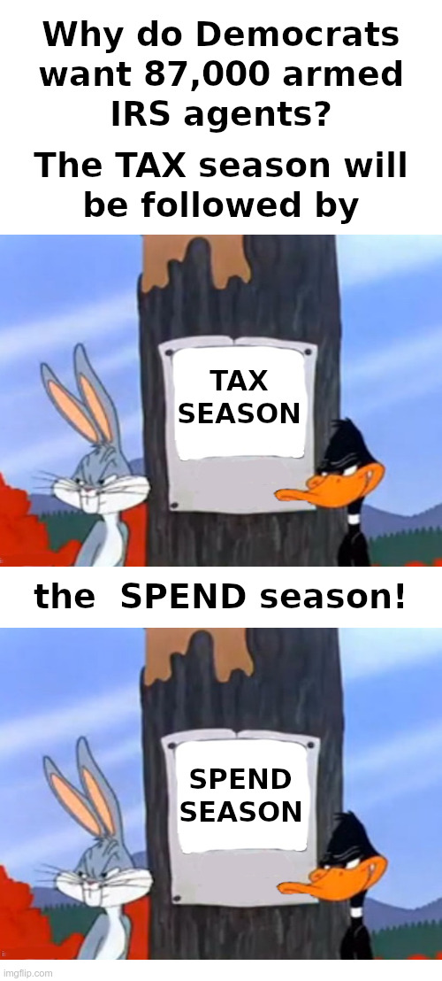 Follow The Money! | image tagged in democrats,irs,tax and spend,bugs bunny,daffy duck,joe biden | made w/ Imgflip meme maker