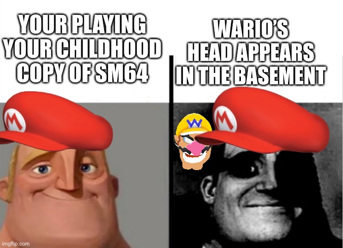 Every copy of mario 64 is personalized | YOUR PLAYING YOUR CHILDHOOD COPY OF SM64; WARIO’S HEAD APPEARS IN THE BASEMENT | image tagged in super mario 64 | made w/ Imgflip meme maker