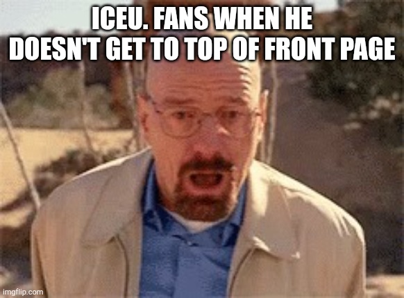 Top user slander | ICEU. FANS WHEN HE DOESN'T GET TO TOP OF FRONT PAGE | image tagged in walter white | made w/ Imgflip meme maker