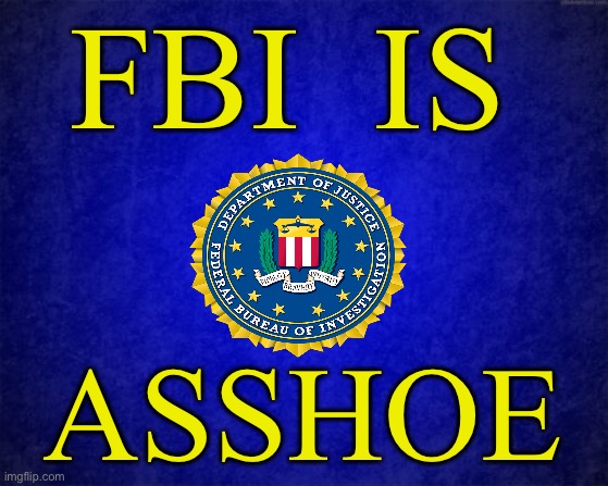 Freedom Bravery Integrity | FBI  IS; ASSHOE | image tagged in blue background,fbi | made w/ Imgflip meme maker