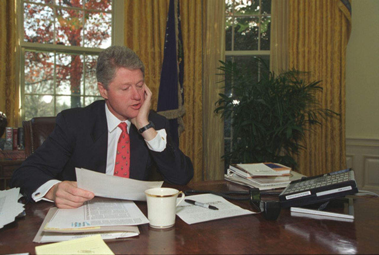 Bill Clinton at his desk Blank Meme Template
