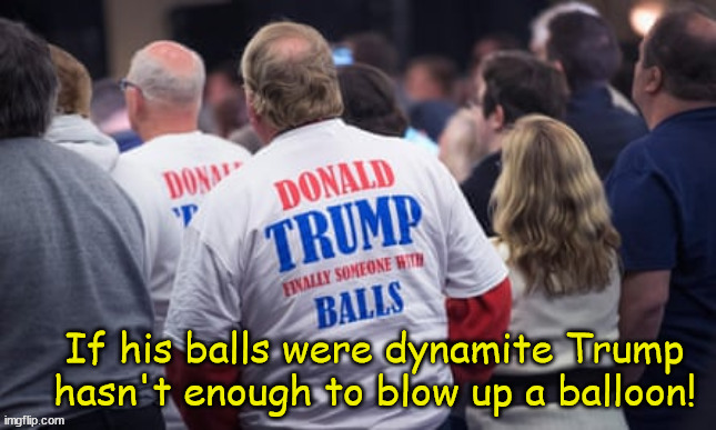 Tiny balls... | If his balls were dynamite Trump hasn't enough to blow up a balloon! | image tagged in donald trump,balls,maga,coward,bone spurs | made w/ Imgflip meme maker