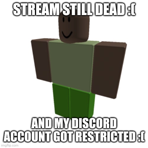 Roblox oc | STREAM STILL DEAD :(; AND MY DISCORD ACCOUNT GOT RESTRICTED :( | image tagged in roblox oc | made w/ Imgflip meme maker