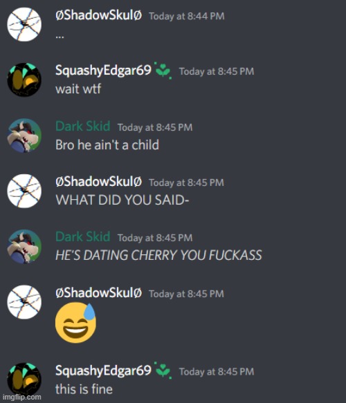 A normal day On Discord | image tagged in discord,this is fine,don't question any of this,just dont,you dont need to know,you never needed to know | made w/ Imgflip meme maker