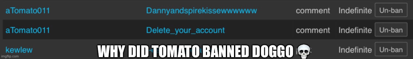 I unbanned him btw | WHY DID TOMATO BANNED DOGGO 💀 | made w/ Imgflip meme maker