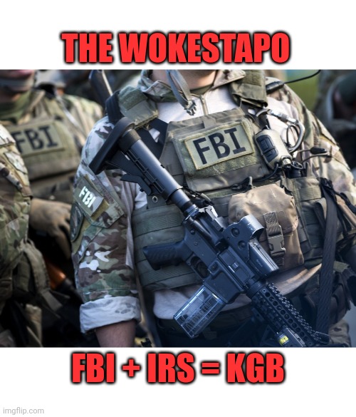 THE WOKESTAPO | THE WOKESTAPO; FBI + IRS = KGB | image tagged in fbi,irs | made w/ Imgflip meme maker