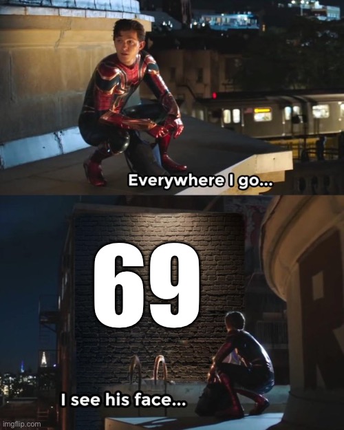 Everywhere I go I see his face | 69 | image tagged in everywhere i go i see his face | made w/ Imgflip meme maker