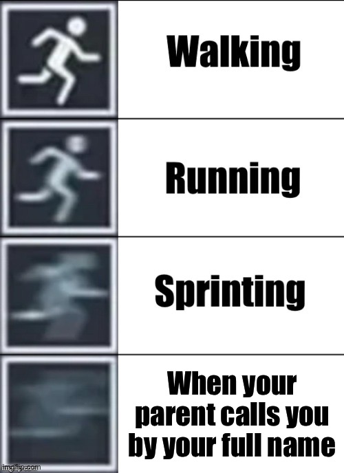 run | When your parent calls you by your full name | image tagged in very fast | made w/ Imgflip meme maker