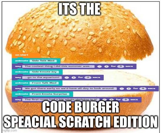 the coding burger | ITS THE; CODE BURGER SPEACIAL SCRATCH EDITION | image tagged in nothing burger,hmmmmmmm | made w/ Imgflip meme maker