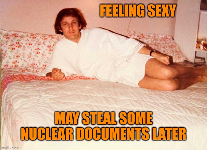 Trump Bed | FEELING SEXY; MAY STEAL SOME NUCLEAR DOCUMENTS LATER | image tagged in trump bed | made w/ Imgflip meme maker