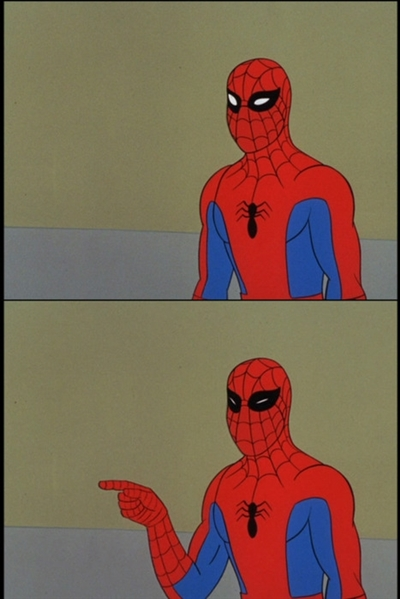 spider man wait a minute point Blank Meme Template