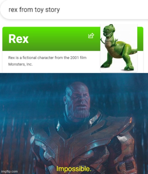 Thanos sees the truth | image tagged in funny,t-rex,toy story,marvel,thanos | made w/ Imgflip meme maker