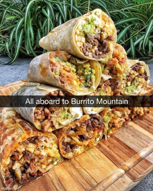 Burrito Mountain food | image tagged in i made this meme,memes,burritos,burrito,mountain,food | made w/ Imgflip meme maker