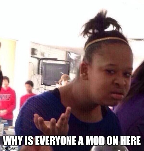 Black Girl Wat | WHY IS EVERYONE A MOD ON HERE | image tagged in memes,black girl wat | made w/ Imgflip meme maker