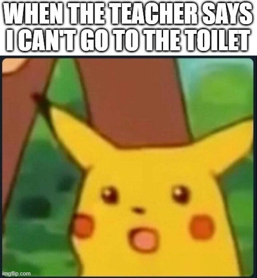 Surprised Pikachu | WHEN THE TEACHER SAYS I CAN'T GO TO THE TOILET | image tagged in surprised pikachu | made w/ Imgflip meme maker