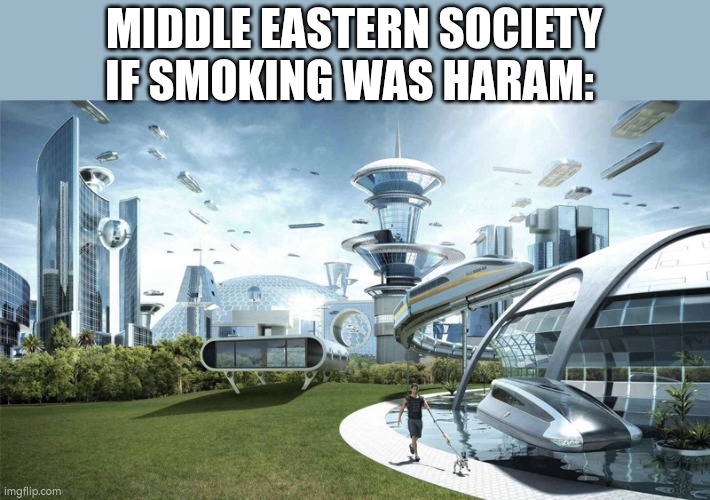 I just think that sometimes |  MIDDLE EASTERN SOCIETY IF SMOKING WAS HARAM: | image tagged in the future world if,no offense | made w/ Imgflip meme maker