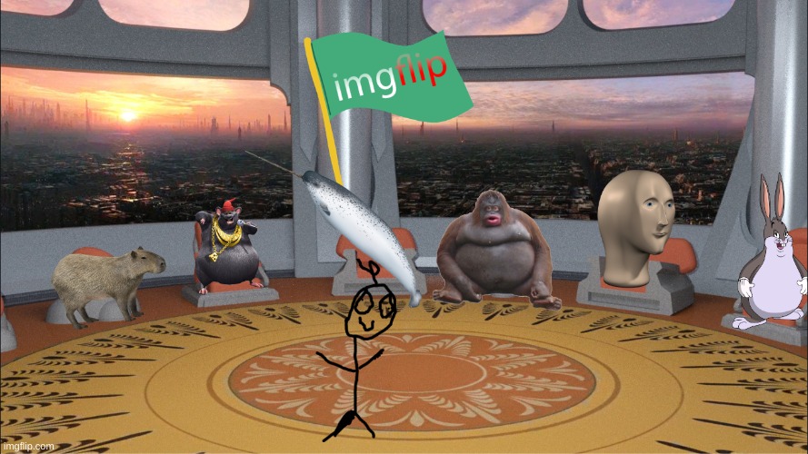 The true gods | image tagged in biggie cheese,gort the capybara,the great narwhal,le monke,meme man,big chungus | made w/ Imgflip meme maker