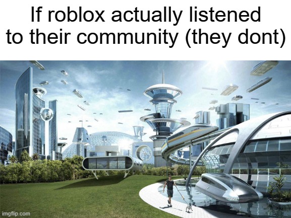 true |  If roblox actually listened to their community (they dont) | image tagged in roblox,sad,future | made w/ Imgflip meme maker