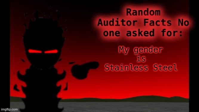 (Mvm music plays) | My gender is Stainless Steel | image tagged in auditor facts | made w/ Imgflip meme maker