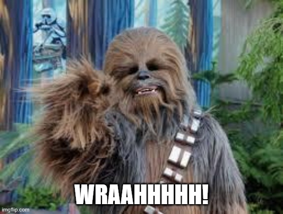 Chewbacca laughing | WRAAHHHHH! | image tagged in chewbacca laughing | made w/ Imgflip meme maker