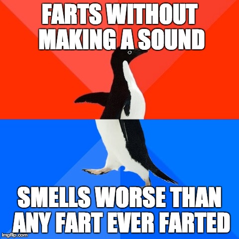 Socially Awesome Awkward Penguin | FARTS WITHOUT MAKING A SOUND SMELLS WORSE THAN ANY FART EVER FARTED | image tagged in memes,socially awesome awkward penguin | made w/ Imgflip meme maker