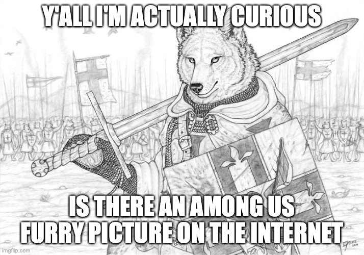 from what I checked there's not one on imgflip, but I'll have to dig a bit deeper | Y'ALL I'M ACTUALLY CURIOUS; IS THERE AN AMONG US FURRY PICTURE ON THE INTERNET | image tagged in fursader | made w/ Imgflip meme maker
