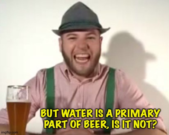 german | BUT WATER IS A PRIMARY PART OF BEER, IS IT NOT? | image tagged in german | made w/ Imgflip meme maker
