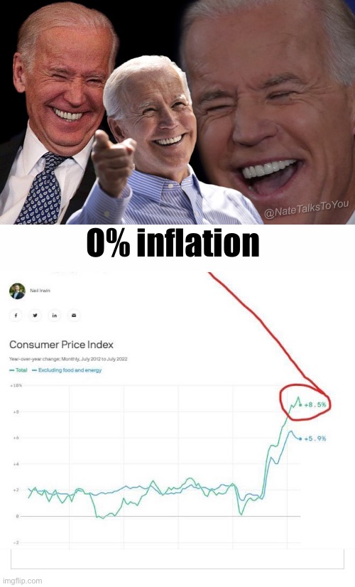 O% | O% inflation | image tagged in joe biden laughing,politics lol,memes,derp | made w/ Imgflip meme maker