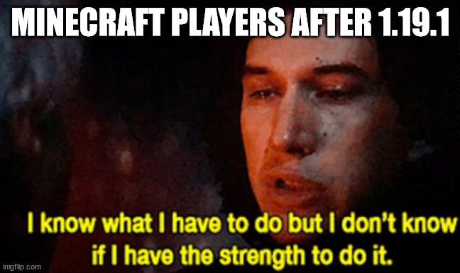 I know what I have to do but I don’t know if I have the strength | MINECRAFT PLAYERS AFTER 1.19.1 | image tagged in i know what i have to do but i don t know if i have the strength | made w/ Imgflip meme maker