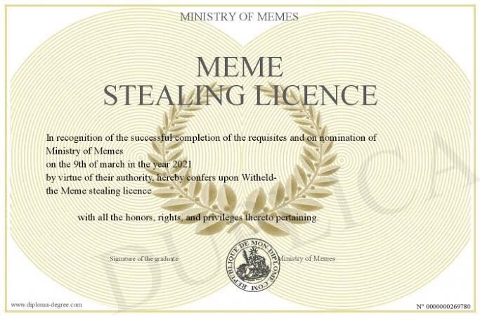 High Quality Meme Stealing Licence Blank Meme Template