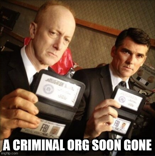 FBI | A CRIMINAL ORG SOON GONE | image tagged in fbi | made w/ Imgflip meme maker