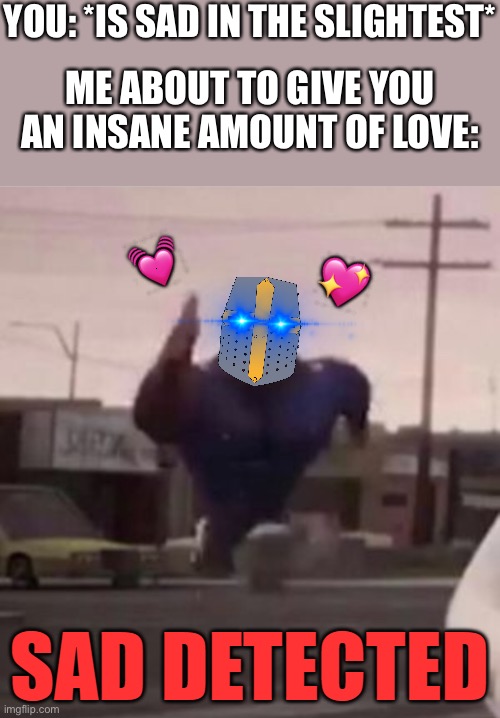 F L I N T L O C K W O O D | YOU: *IS SAD IN THE SLIGHTEST*; ME ABOUT TO GIVE YOU AN INSANE AMOUNT OF LOVE:; 💓; 💖 | image tagged in sad d e t e c t e d,wholesome | made w/ Imgflip meme maker