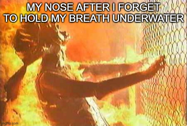 Terminator nuke | MY NOSE AFTER I FORGET TO HOLD MY BREATH UNDERWATER | image tagged in terminator nuke | made w/ Imgflip meme maker