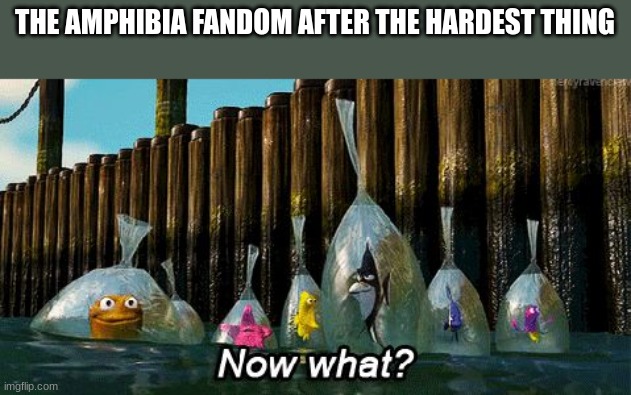 do not fret we still have gravity f... oh wait that's been over for years | THE AMPHIBIA FANDOM AFTER THE HARDEST THING | image tagged in now what | made w/ Imgflip meme maker