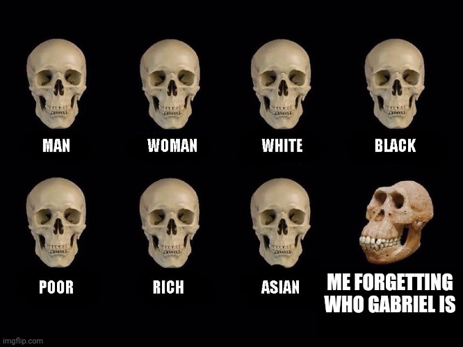 empty skulls of truth | ME FORGETTING WHO GABRIEL IS | image tagged in empty skulls of truth | made w/ Imgflip meme maker