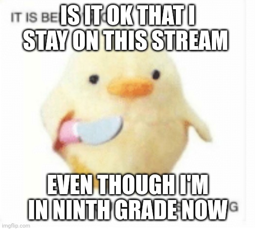 I want to know if i can still post in here | IS IT OK THAT I STAY ON THIS STREAM; EVEN THOUGH I'M IN NINTH GRADE NOW | image tagged in bed o' clock,middle school,high school | made w/ Imgflip meme maker