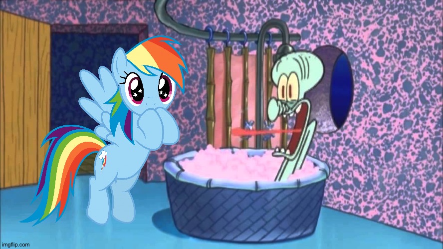 Rainbow dash goes to Squidward's house | image tagged in who dropped by squidward's house | made w/ Imgflip meme maker