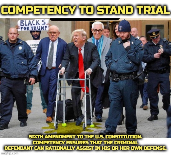 COMPETENCY TO STAND TRIAL | COMPETENCY TO STAND TRIAL; SIXTH AMENDMENT TO THE U.S. CONSTITUTION.

COMPETENCY ENSURES THAT THE CRIMINAL DEFENDANT CAN RATIONALLY ASSIST IN HIS OR HER OWN DEFENSE. | image tagged in competency,trial,6th amendment,constitution,united states,crime | made w/ Imgflip meme maker