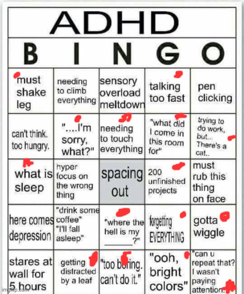 idk what title- | image tagged in adhd bingo | made w/ Imgflip meme maker