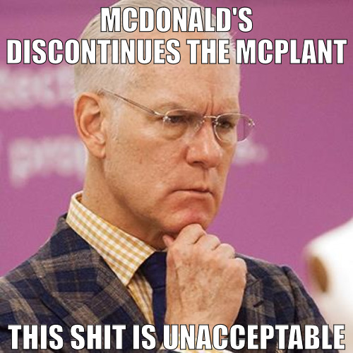 THEY HAVE GOT TO DO BETTER ! | MCDONALD'S DISCONTINUES THE MCPLANT; THIS SHIT IS UNACCEPTABLE | image tagged in tim gunn concerns me,meme | made w/ Imgflip meme maker