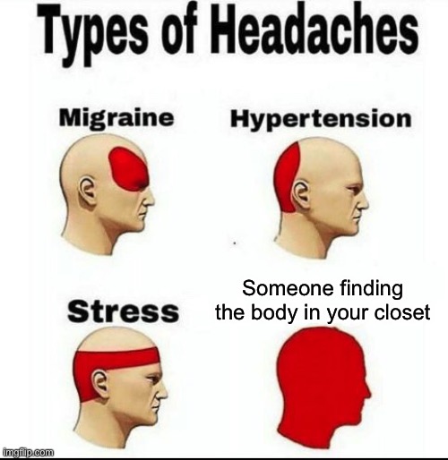 I hate when that happens | Someone finding the body in your closet | image tagged in types of headaches meme | made w/ Imgflip meme maker
