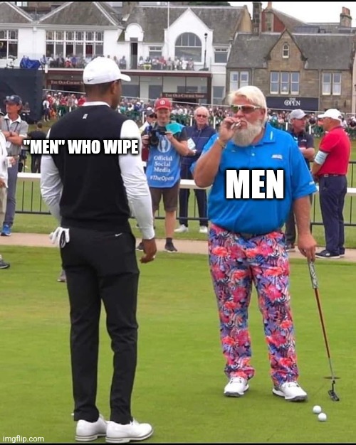 It's just pheromones, chick's dig it | "MEN" WHO WIPE; MEN | image tagged in john daly and tiger woods | made w/ Imgflip meme maker