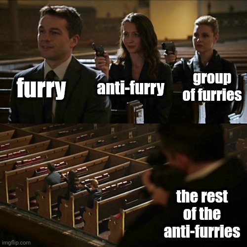 kinda cringe but I wanted to make something | furry; anti-furry; group of furries; the rest of the anti-furries | image tagged in assassination chain | made w/ Imgflip meme maker