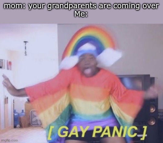 Rainbow Gay Panic | mom: your grandparents are coming over
Me: | image tagged in rainbow gay panic | made w/ Imgflip meme maker