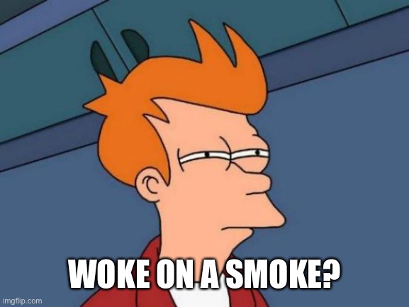 Futurama Fry Meme | WOKE ON A SMOKE? | image tagged in memes,futurama fry | made w/ Imgflip meme maker