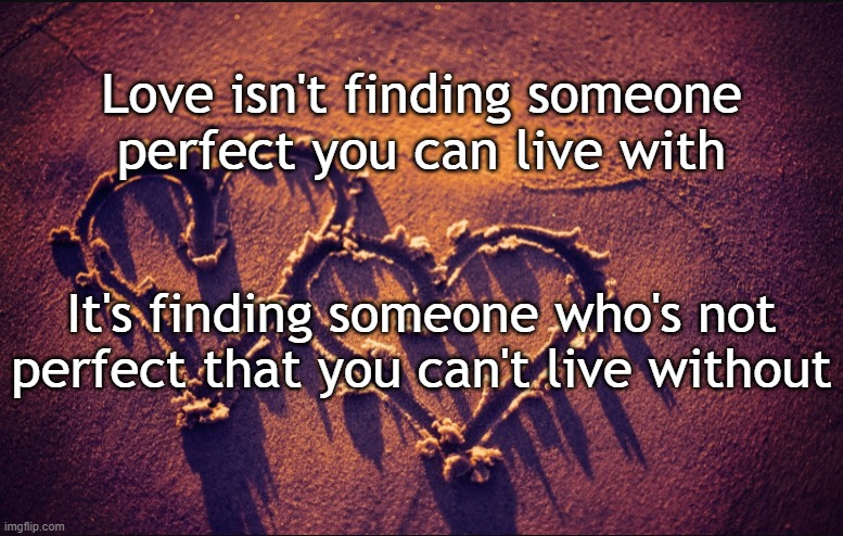 love | Love isn't finding someone perfect you can live with; It's finding someone who's not perfect that you can't live without | image tagged in love | made w/ Imgflip meme maker