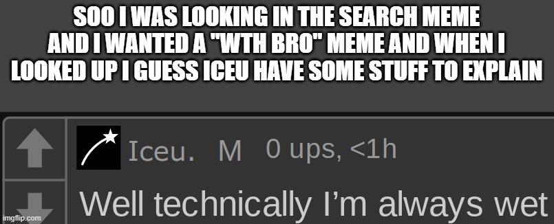 Bro wth | SOO I WAS LOOKING IN THE SEARCH MEME AND I WANTED A "WTH BRO" MEME AND WHEN I LOOKED UP I GUESS ICEU HAVE SOME STUFF TO EXPLAIN | image tagged in bro wth | made w/ Imgflip meme maker