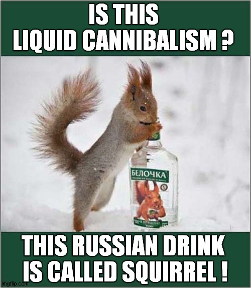 An Odd Russian Drink ! | IS THIS 
LIQUID CANNIBALISM ? THIS RUSSIAN DRINK 
IS CALLED SQUIRREL ! | image tagged in russian,squirrel,cannibalism,drink,front page | made w/ Imgflip meme maker