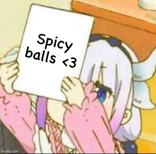 Kanna holding a sign. | Spicy balls <3 | image tagged in kanna holding a sign | made w/ Imgflip meme maker